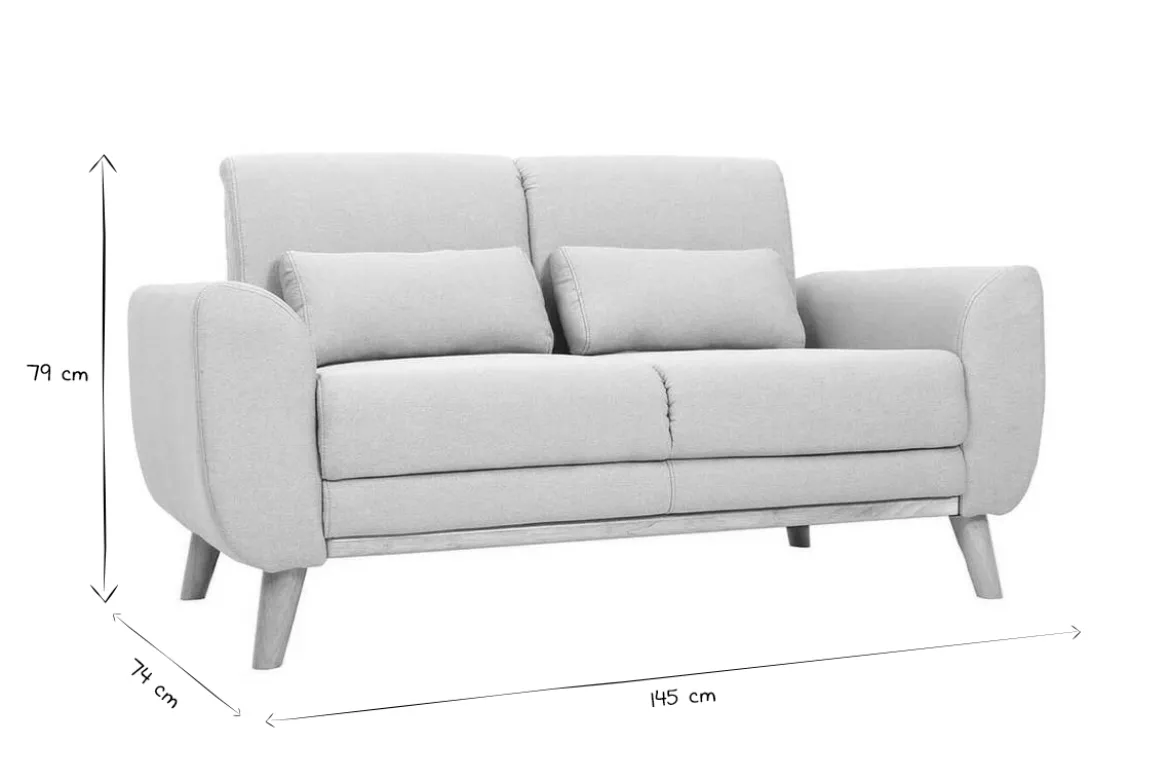 Canapé scandinave 2 places en tissu beige et bois clair EKTOR