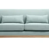 Canapé scandinave 2 places en tissu vert lagon et bois clair YOKO