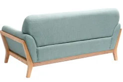 Canapé scandinave 2 places en tissu vert lagon et bois clair YOKO