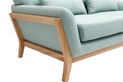Canapé scandinave 2 places en tissu vert lagon et bois clair YOKO