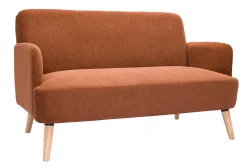 Canapé scandinave 2 places en tissu effet velours texturé terre brûlée et bois clair ISKO