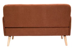 Canapé scandinave 2 places en tissu effet velours texturé terre brûlée et bois clair ISKO