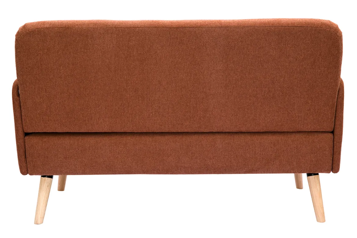 Canapé scandinave 2 places en tissu effet velours texturé terre brûlée et bois clair ISKO