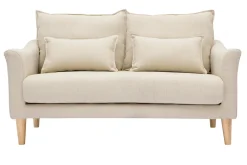 Canapé scandinave 2 places en tissu beige et bois clair KATE
