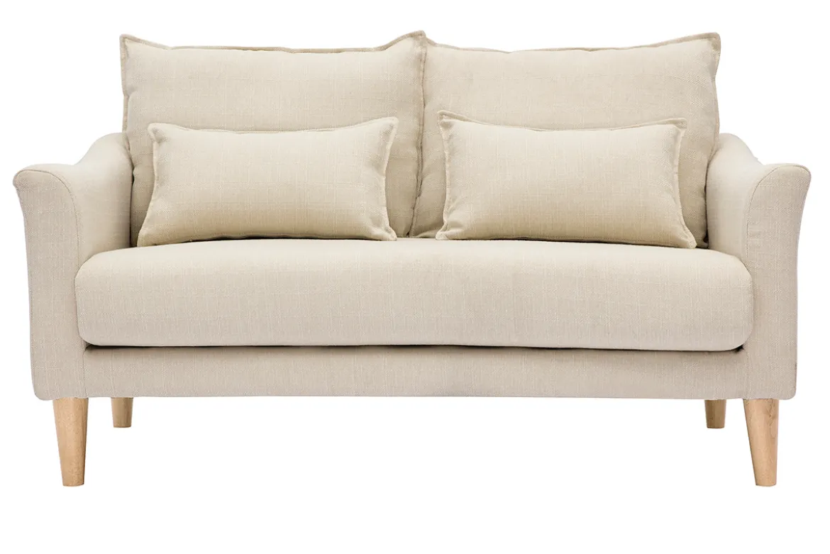 Canapé scandinave 2 places en tissu beige et bois clair KATE