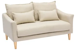 Canapé scandinave 2 places en tissu beige et bois clair KATE