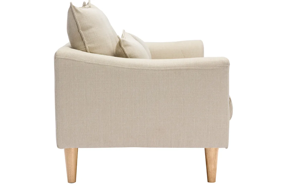 Canapé scandinave 2 places en tissu beige et bois clair KATE