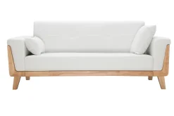 Canapé scandinave 3 places en tissu effet velours blanc cassé et bois clair FJORD