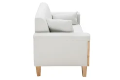 Canapé scandinave 3 places en tissu effet velours blanc cassé et bois clair FJORD
