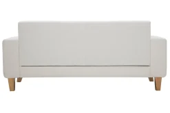 Canapé scandinave 3 places en tissu effet velours blanc cassé et bois clair FJORD