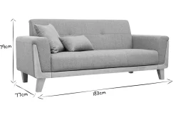 Canapé scandinave 3 places en tissu effet velours blanc cassé et bois clair FJORD