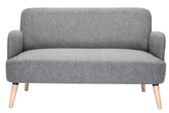 Canapé scandinave 2 places en tissu gris clair et bois clair ISKO