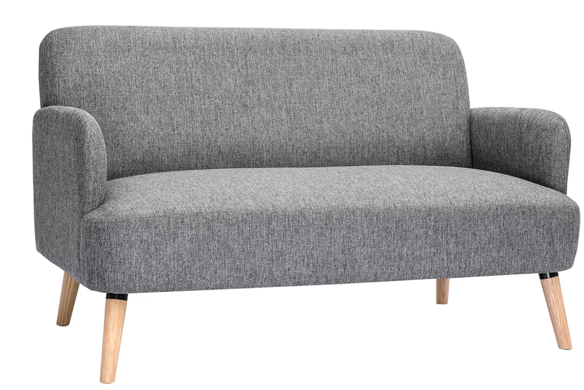 Canapé scandinave 2 places en tissu gris clair et bois clair ISKO