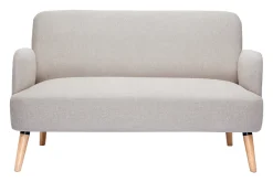 Canapé scandinave 2 places en tissu effet velours texturé beige et bois clair ISKO