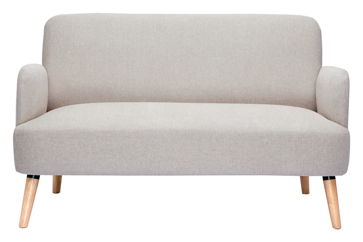 Canapé scandinave 2 places en tissu effet velours texturé beige et bois clair ISKO
