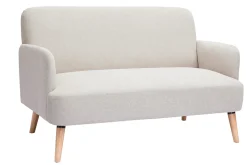 Canapé scandinave 2 places en tissu effet velours texturé beige et bois clair ISKO