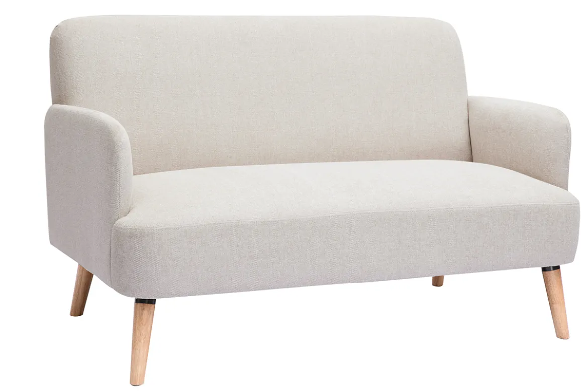 Canapé scandinave 2 places en tissu effet velours texturé beige et bois clair ISKO