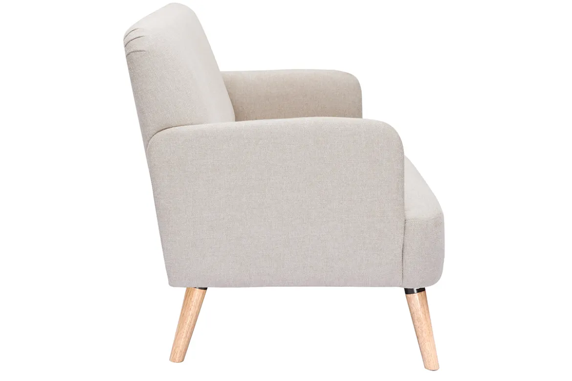 Canapé scandinave 2 places en tissu effet velours texturé beige et bois clair ISKO