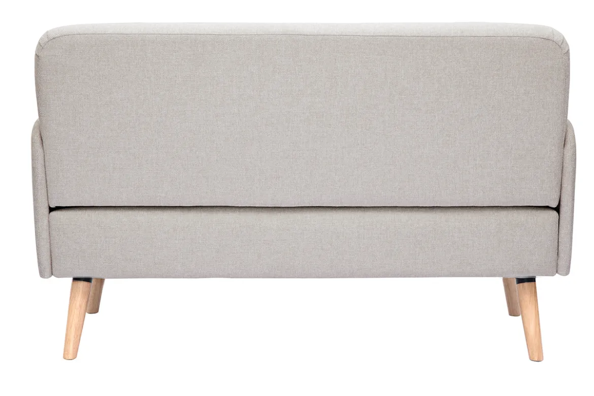 Canapé scandinave 2 places en tissu effet velours texturé beige et bois clair ISKO