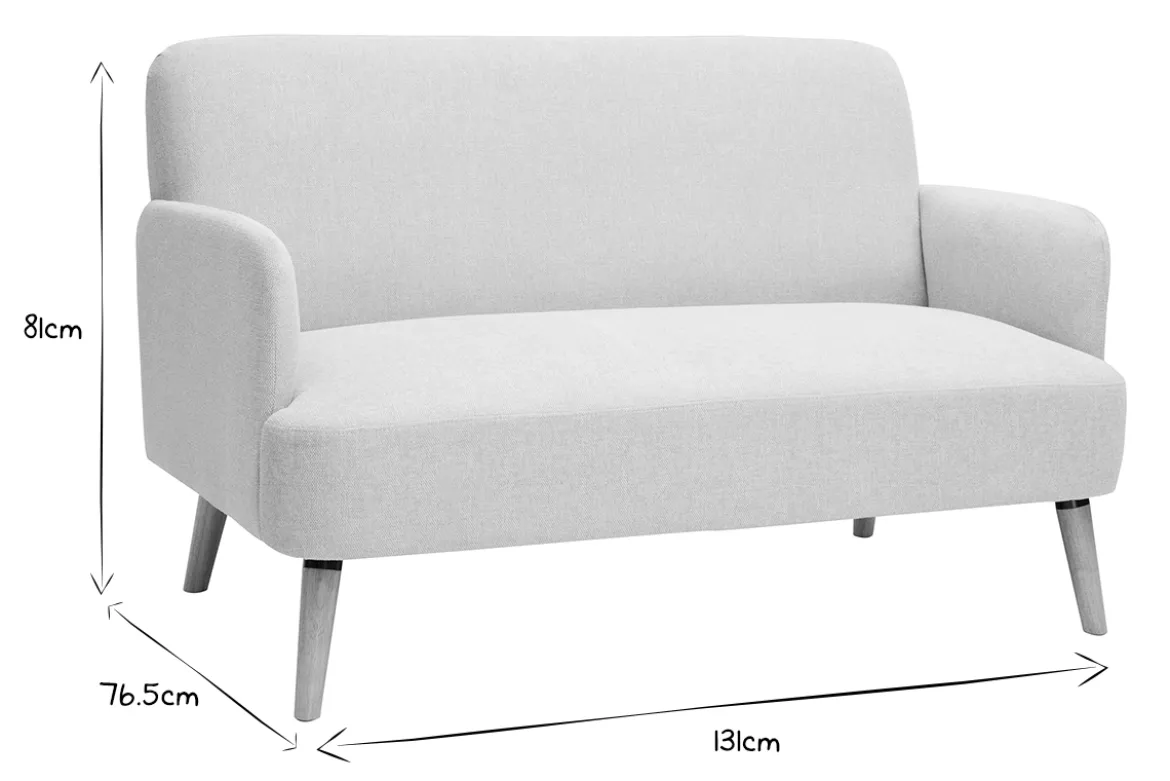 Canapé scandinave 2 places en tissu effet velours texturé beige et bois clair ISKO