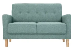 Canapé scandinave 2 places en tissu vert de gris et bois clair MOON