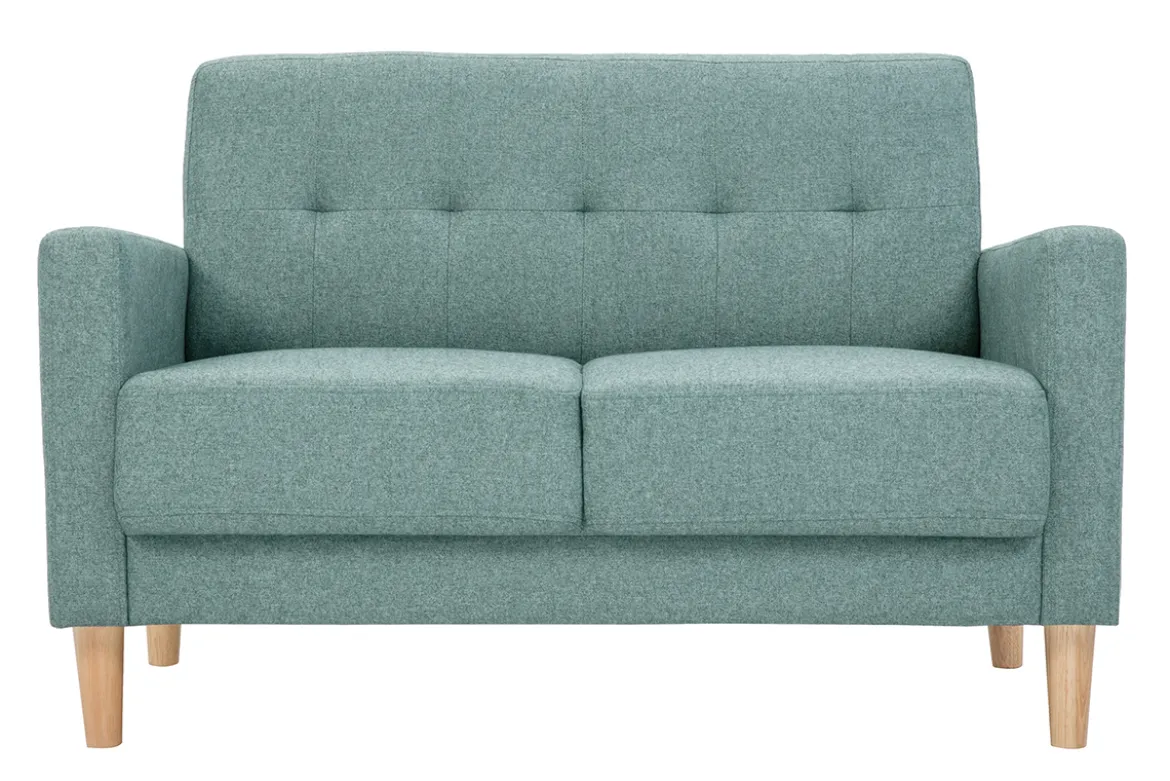 Canapé scandinave 2 places en tissu vert de gris et bois clair MOON
