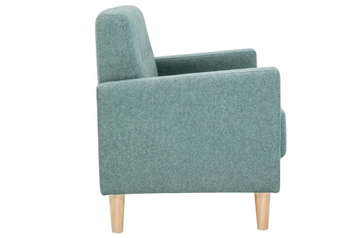 Canapé scandinave 2 places en tissu vert de gris et bois clair MOON