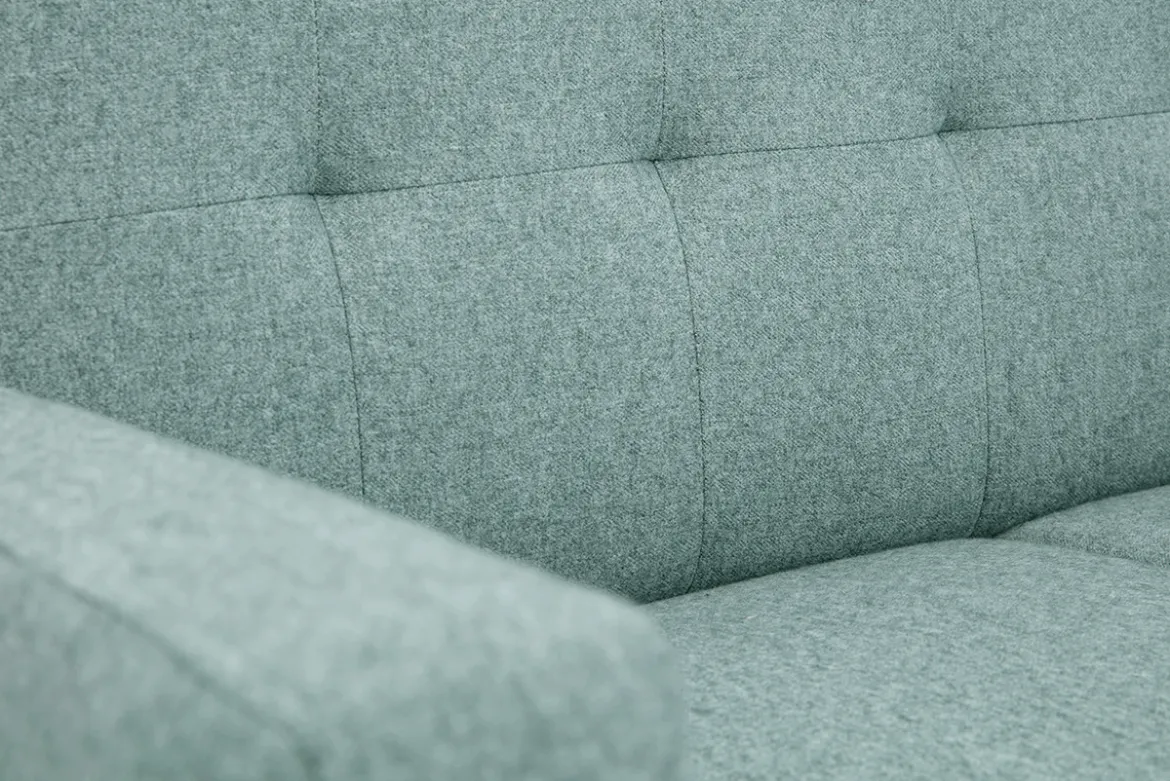 Canapé scandinave 2 places en tissu vert de gris et bois clair MOON