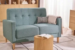 Canapé scandinave 2 places en tissu vert de gris et bois clair MOON