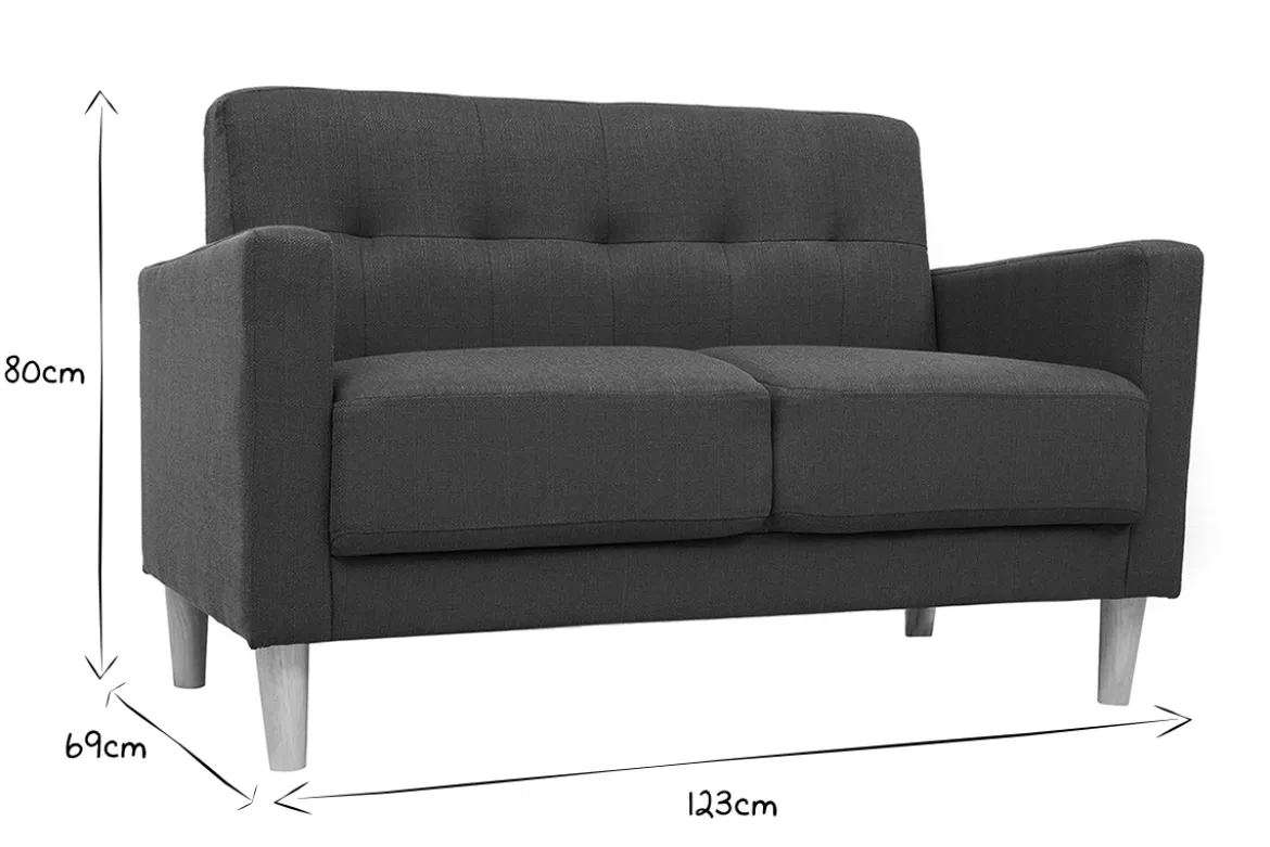 Canapé scandinave 2 places en tissu vert de gris et bois clair MOON