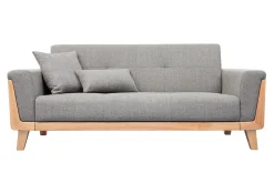 Canapé scandinave 3 places en tissu gris et bois clair FJORD
