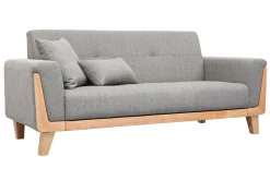 Canapé scandinave 3 places en tissu gris et bois clair FJORD