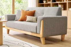 Canapé scandinave 3 places en tissu gris et bois clair FJORD