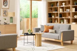 Canapé scandinave 3 places en tissu gris et bois clair FJORD