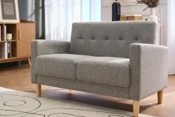 Canapé scandinave 2 places en tissu gris et bois clair MOON