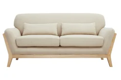 Canapé scandinave 2 places en tissu beige et bois clair YOKO