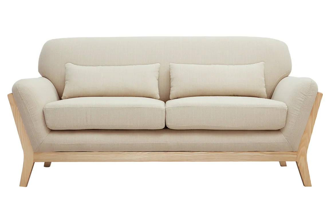 Canapé scandinave 2 places en tissu beige et bois clair YOKO
