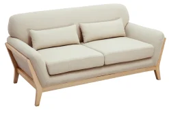 Canapé scandinave 2 places en tissu beige et bois clair YOKO