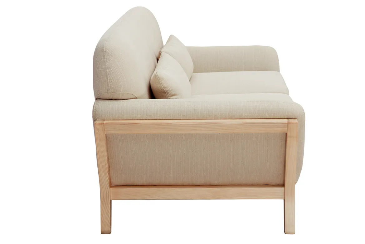 Canapé scandinave 2 places en tissu beige et bois clair YOKO