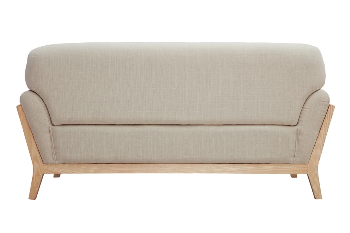 Canapé scandinave 2 places en tissu beige et bois clair YOKO