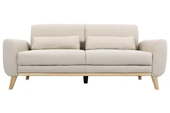 Canapé scandinave 3 places en tissu beige et bois clair EKTOR