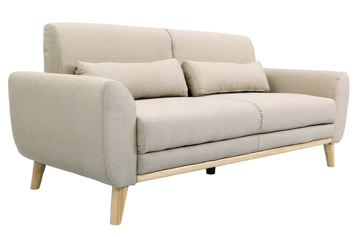 Canapé scandinave 3 places en tissu beige et bois clair EKTOR