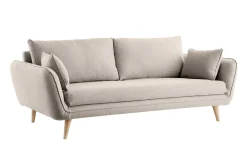 Canapé scandinave 3 places en tissu beige et bois clair CREEP