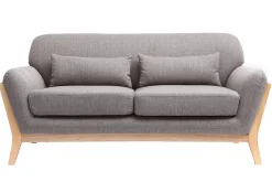 Canapé scandinave 2 places en tissu gris et bois clair YOKO