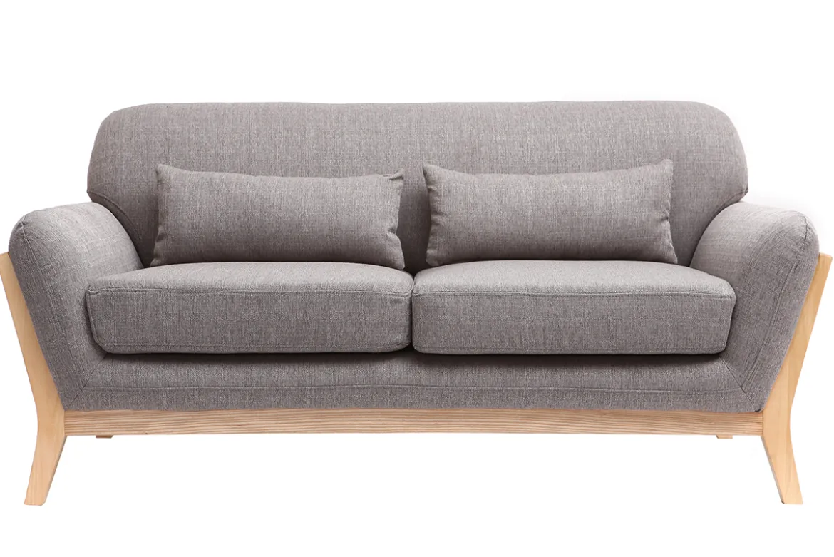 Canapé scandinave 2 places en tissu gris et bois clair YOKO