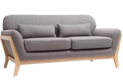Canapé scandinave 2 places en tissu gris et bois clair YOKO