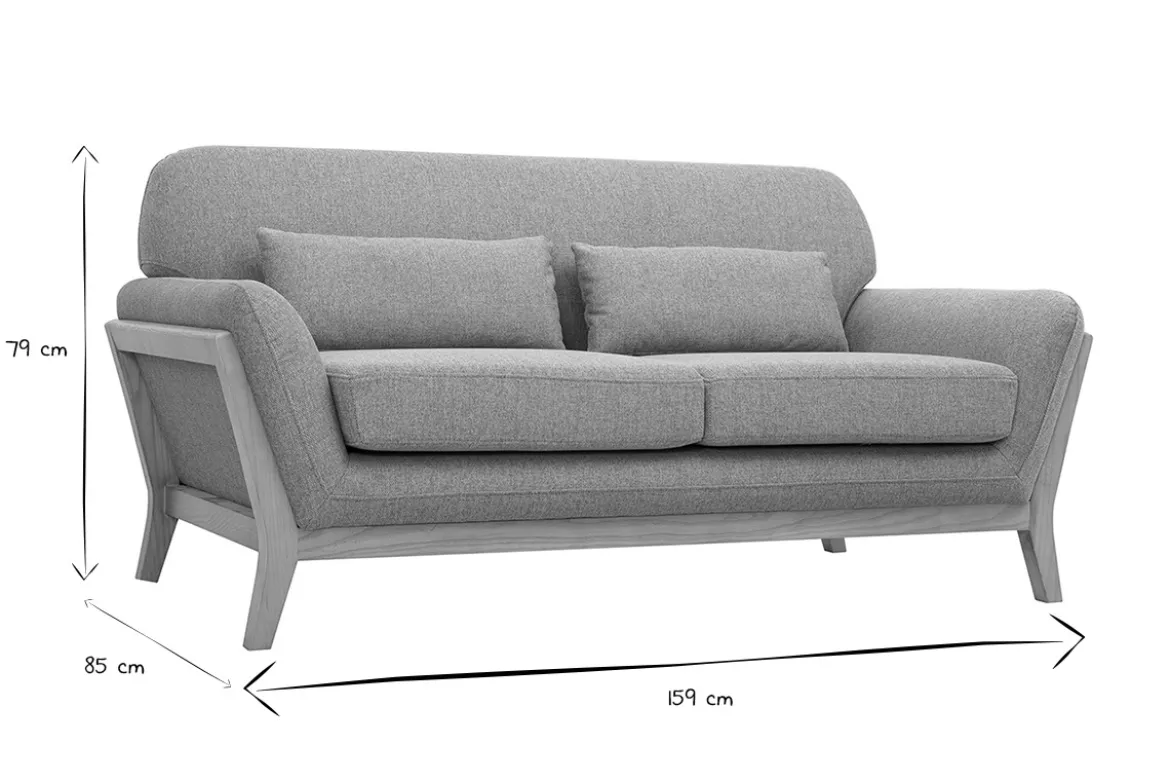 Canapé scandinave 2 places en tissu gris et bois clair YOKO