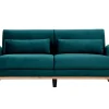 Canapé scandinave 3 places en tissu velours bleu pétrole et bois clair EKTOR