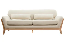 Canapé scandinave 3 places en tissu beige et bois clair YOKO