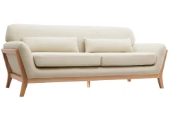 Canapé scandinave 3 places en tissu beige et bois clair YOKO
